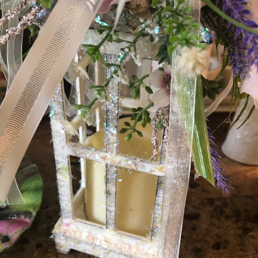 Handcrafted White Glitter Lantern with Soft Yellow Glow - Picture 11 of 12